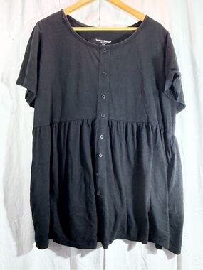 Woman Within Black Button-Front Tunic Top